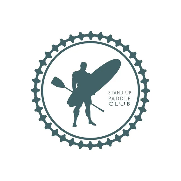 Stand up paddle boarding emblema del club sportivo — Vettoriale Stock