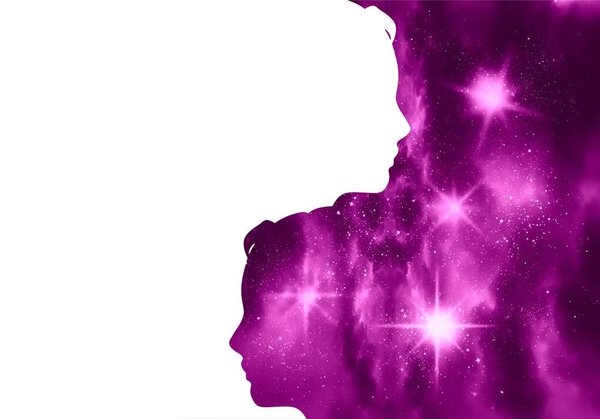 Женщины головы и вселенная заполнены звездами.