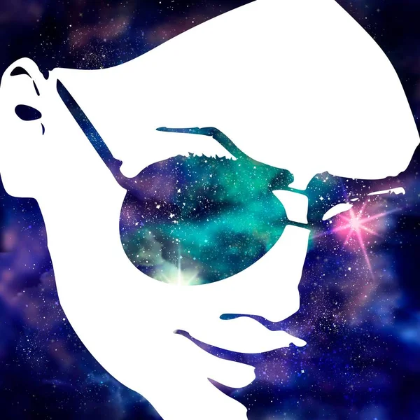 Woman head and universe filled with stars. — Stock Photo, Image