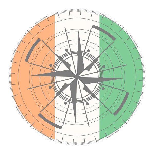 Símbolo de brújula sobre patrón de geometría y bandera nacional — Vector de stock