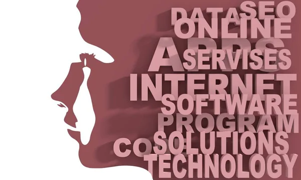 Siluet kepala perempuan dan tag teknologi internet cloud — Stok Foto