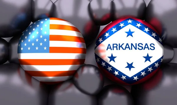 Küreler ABD ve Arkansas devlet bayrakları tarafından desenlendirildi. — Stok fotoğraf