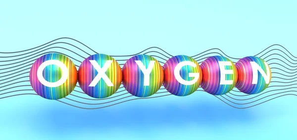 Nama unsur kimia oksigen pada bola-bola. Ilustrasi 3D — Stok Foto