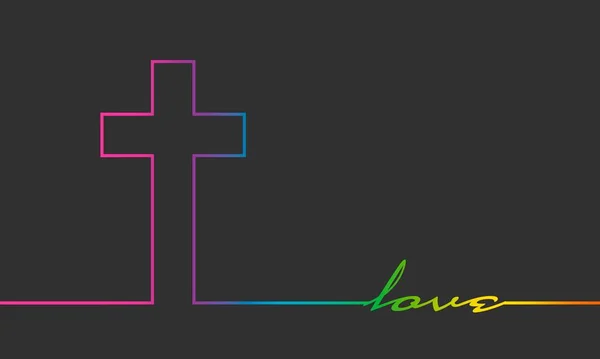 Krzyż i słowo miłości związane z linią — Wektor stockowy