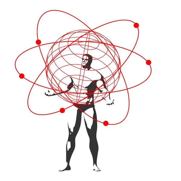 손에 추상 원자 모형을 쥐고 있는 사람 — 스톡 벡터