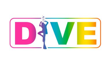 Dalgıç ve baloncuk siluetiyle dalış kelimesi.