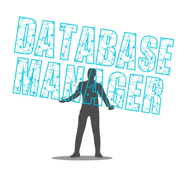 Mann hält Datenbankmanager-Text in den Händen — Stockvektor