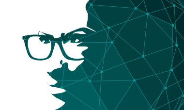 Kadın kafasının silueti ve bilimin fütüristik geçmişi.