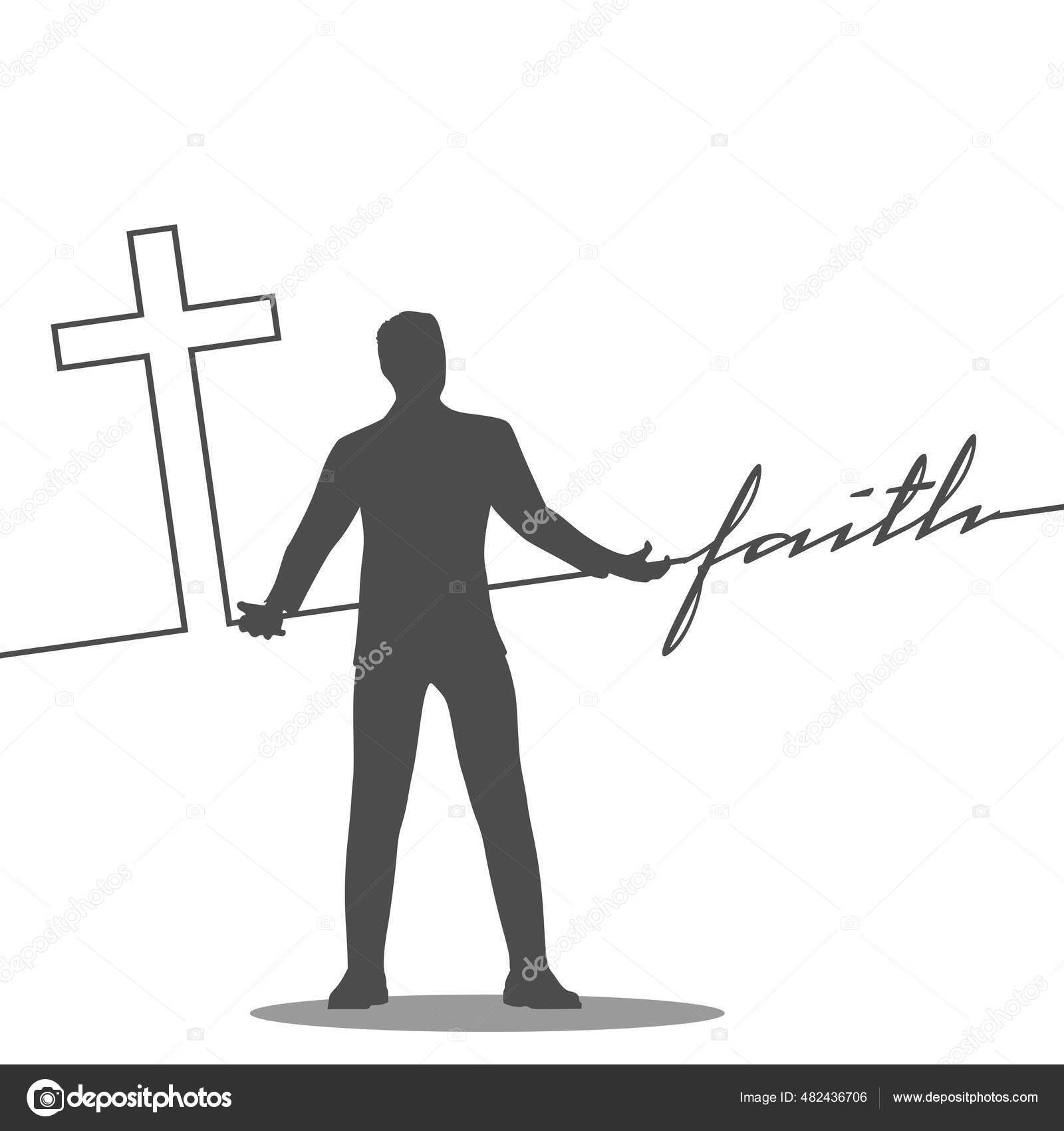 Mann Mit Kreuz Und Glaubenswort Mit Linie Verbunden Vektorgrafik Lizenzfreie Grafiken C Jegas Ra 482436706 Depositphotos