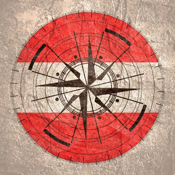 Kompasssymbol auf Geometriemuster und Nationalflagge — Stockfoto