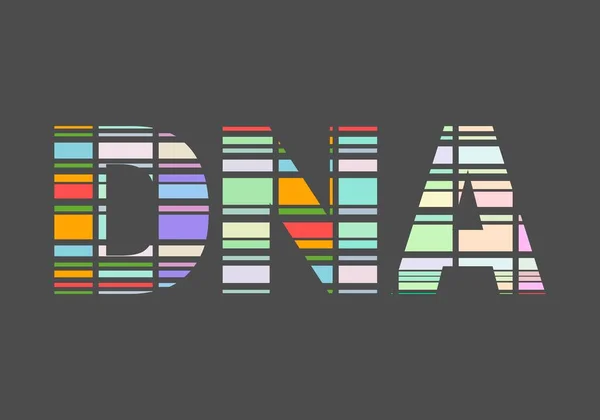 Έννοια της βιοχημείας με το dna acronym ζωγραφισμένο από πολύχρωμες ρίγες — Διανυσματικό Αρχείο