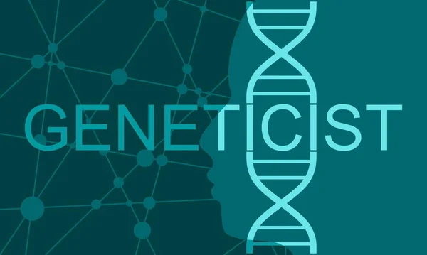 Kata genetikawan dengan simbol dna abstrak dan wajah manusia - Stok Vektor