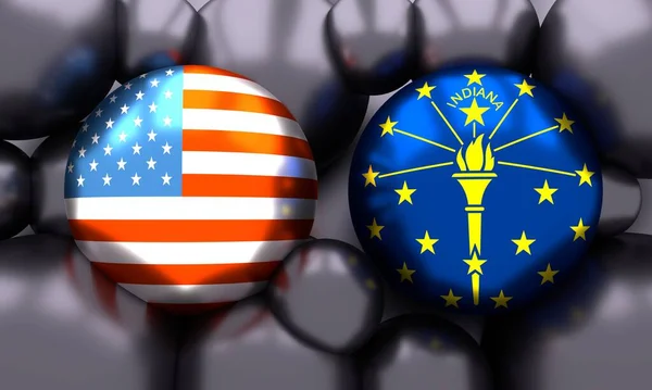 Spheres textured by USA and Indiana state flags. — Stock Photo, Image