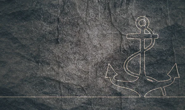 Ikona kotvy lodi. Kamenný materiál grunge textury — Stock fotografie