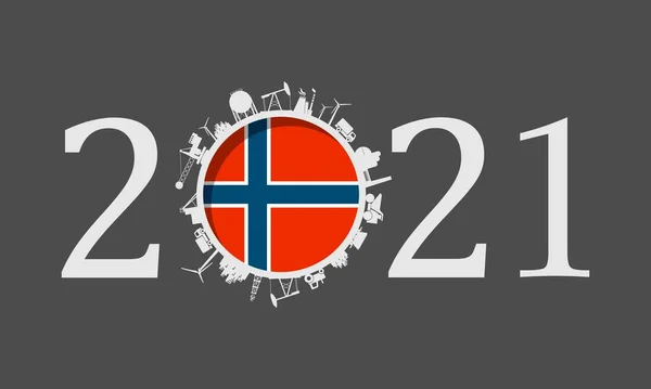 2021 ano número com ícones industriais em torno de zero dígito —  Vetores de Stock