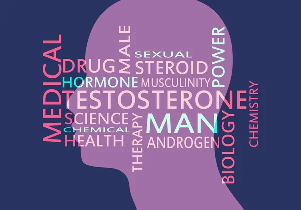 Étiquettes de testostérone d'hormone superposées sur la silhouette du visage — Image vectorielle