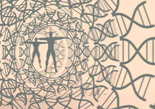 Concept de biochimie avec le symbole abstrait humain d'ADN — Photo