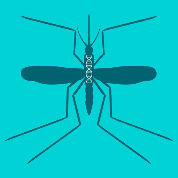 Silueta de mosquito con símbolo de ADN abstracto — Archivo Imágenes Vectoriales