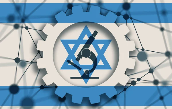 Icono de microscopio en engranaje y bandera de Israel — Foto de Stock