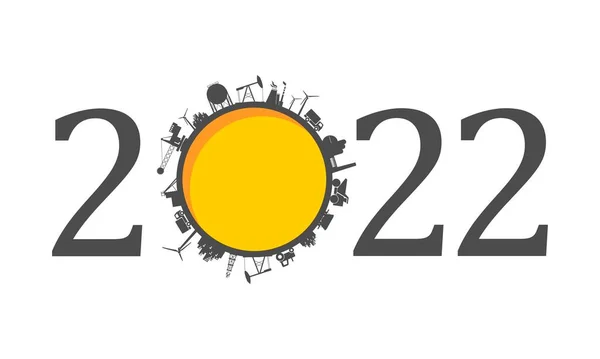 2022 ano número com ícones industriais em torno de zero dígito —  Vetores de Stock