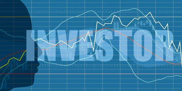 Dubbel exponering porträtt av ung man och finansmarknaden diagram. Investerarord — Stock vektor