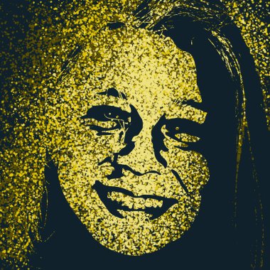 Partiküllerle boyanmış mutlu bir kadının portresi.