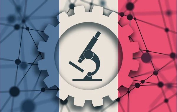 Εικονίδιο μικροσκοπίου στα εργαλεία και τη σημαία της Γαλλίας — Φωτογραφία Αρχείου