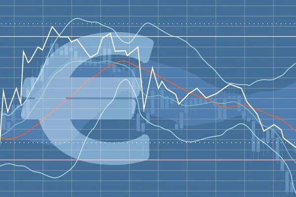 Doble exposición símbolo del euro y gráfico del mercado financiero. — Vector de stock