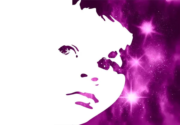 Universe filled with stars and portrait of boy — Stock Photo, Image
