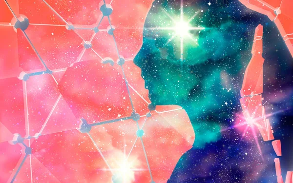 Cabeza de mujer texturizada por estrellas y nebulosa —  Fotos de Stock