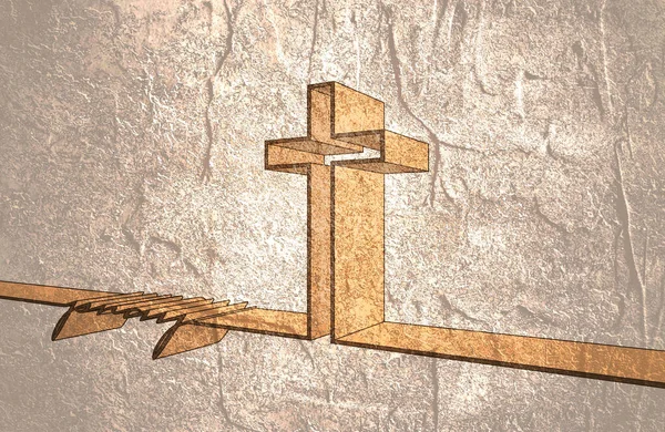 Kříž a modlit slovo spojené s řádkem — Stock fotografie