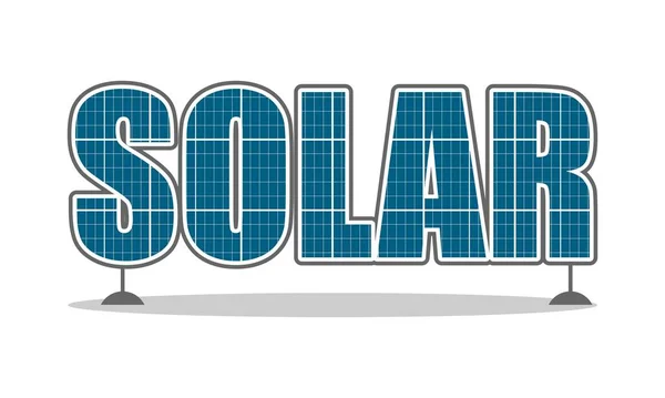Palavra solar feita de painel solar azul. — Vetor de Stock