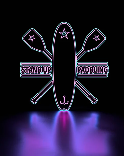 Stå upp paddla ombordstigning platt emblem illustration — Stockfoto