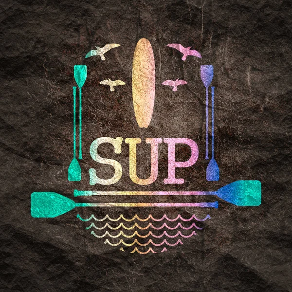 Stand up paddle embarque plana emblema ilustração — Fotografia de Stock