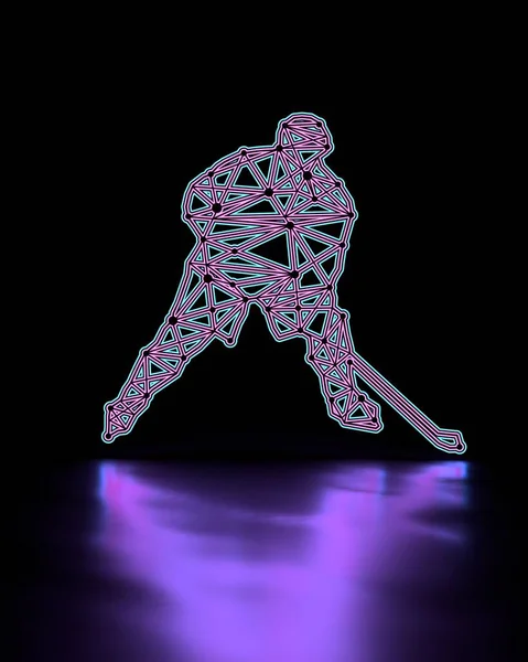 Neon shine ilhouette of ice hockey player. — 스톡 사진