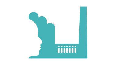 İnsan kafası ve soyut endüstriyel yapı simgesi.