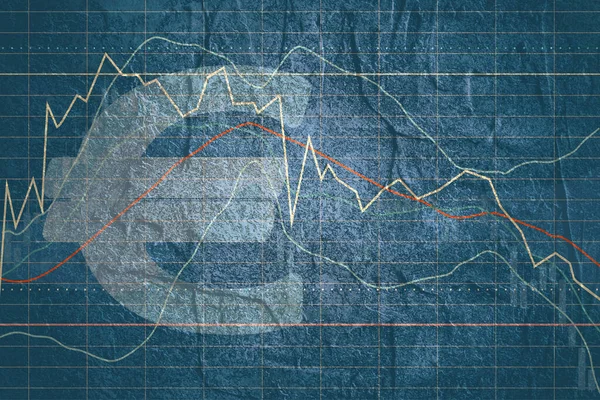 두 번 노출되는 유로 상징 과 금융 시장 도표. — 스톡 사진