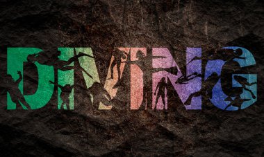 Dalgıçların siluetleri tarafından şekillendirilmiş dalış kelimesi.