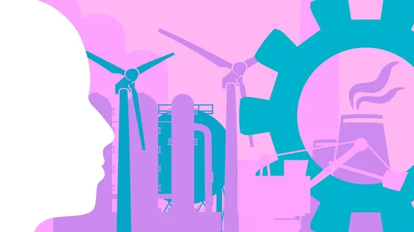 Iconos de la cabeza humana y la generación de energía e industria pesada. — Vector de stock