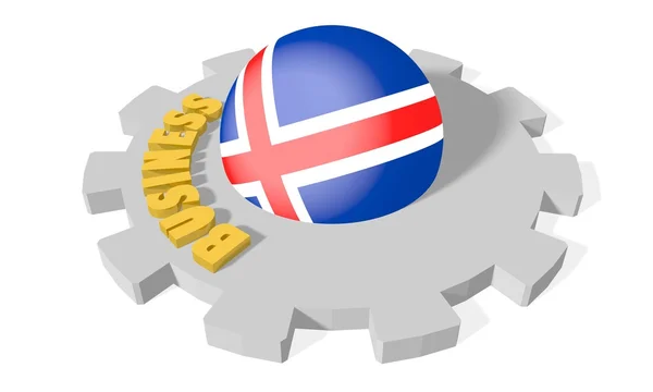 Sphere in gear textured by iceland national flag, business relief golden word on grey gear — Stock Photo, Image