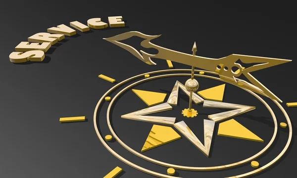 Goldener Kompass, der das Wort Service andeutet, Bild für Geschäftskonzept geeignet — Stockfoto