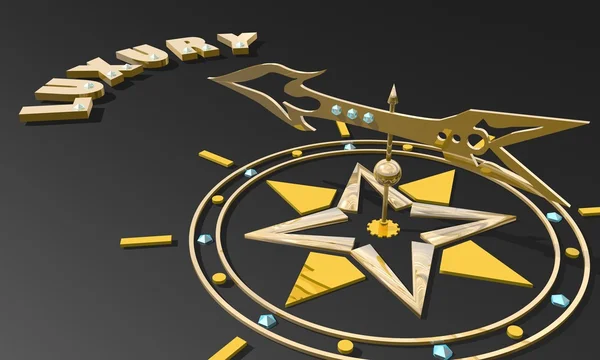 Goldener Kompass, der das Wort Luxus andeutet, Bild passend für Modekonzept — Stockfoto