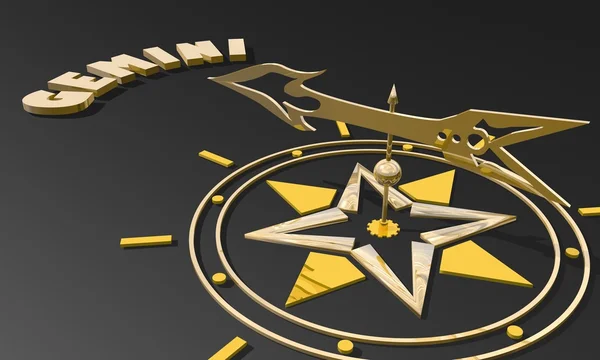 Guldkompassen pekar gemini stjärntecken tecken namn — Stockfoto