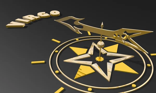 Złoty kompas wskazuje nazwę znak zodiaku panna — Zdjęcie stockowe