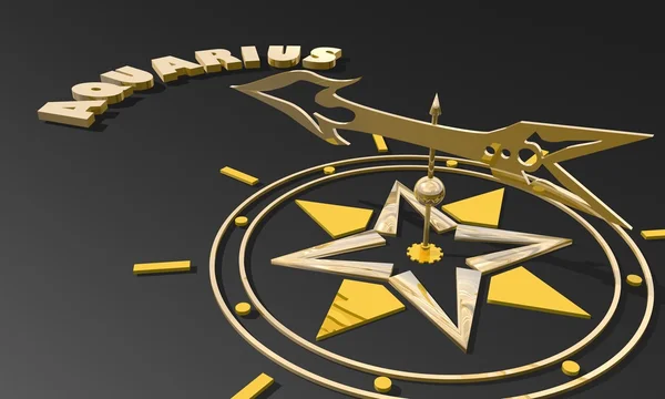 アクエリアス星座記号名を指す黄金の羅針盤 — ストック写真