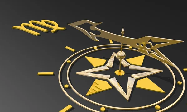 Goldener Kompass, der das Tierkreiszeichen Jungfrau zeigt — Stockfoto