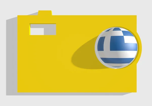 Yellow photo camera big icon and greece flag — Stock Photo, Image