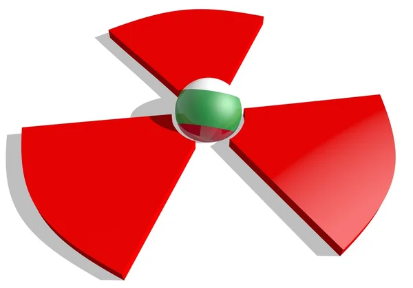 Bulgaria flag textured sphere in the center of nuclear danger 3d red sign — Stock Photo, Image