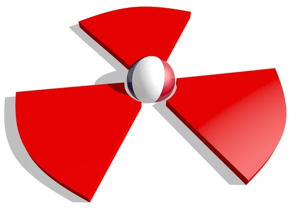 Bandera de Francia esfera texturizada en el centro del peligro nuclear 3d signo rojo —  Fotos de Stock