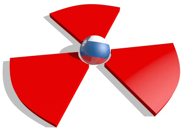 Slovenia flag textured sphere in the center of nuclear danger 3d red sign — Stock Photo, Image